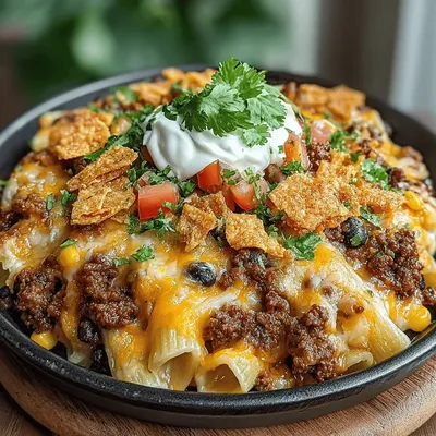 Cheesy Ground Beef Nacho Pasta Bake