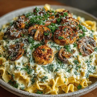 Creamy Mushroom Stroganoff Over Egg Noodles