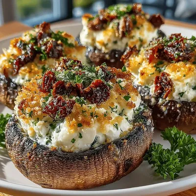 Savory Sundried Tomato & Cheese Stuffed Mushrooms