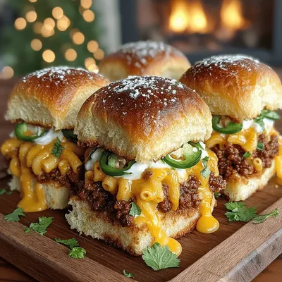 Chili Mac Sliders with Cheddar Sauce