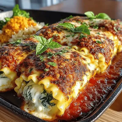 Roasted Garlic & Spinach Ricotta Lasagna Rolls