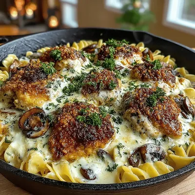 One-Skillet Creamy Mushroom and Chicken Delight