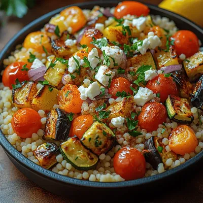 Colorful Roasted Veggie Couscous Skillet