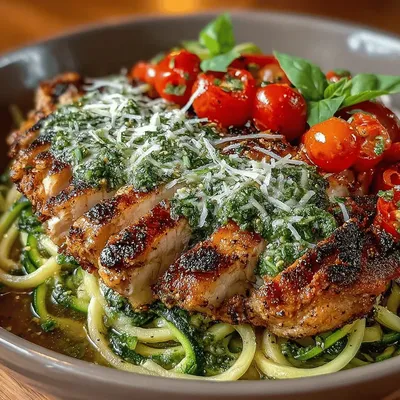 Grilled Chicken Pesto Zoodle Bowls