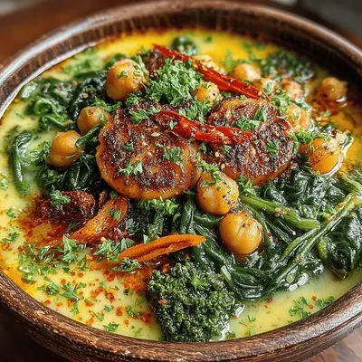 Creamy Garlic Chickpea and Spinach Stew