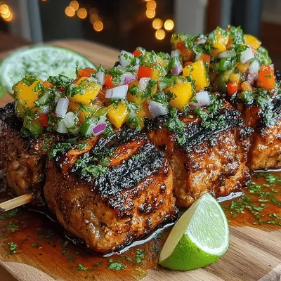 Grilled Turkey Skewers with Refreshing Peach Salsa