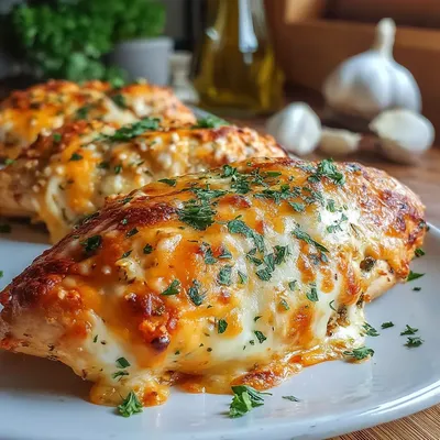 Baked Cheesy Garlic Chicken Breasts