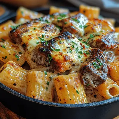Sizzling Garlic Butter Steak Tips with Cheesy Rigatoni: A Comfort Food Delight