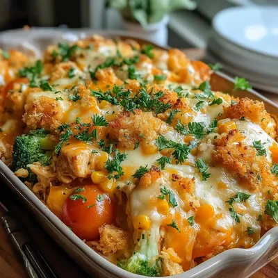 Speedy Cheddar Chicken & Veggie Bake