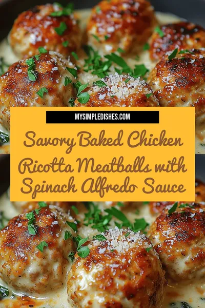 Savory Baked Chicken Ricotta Meatballs with Spinach Alfredo Sauce