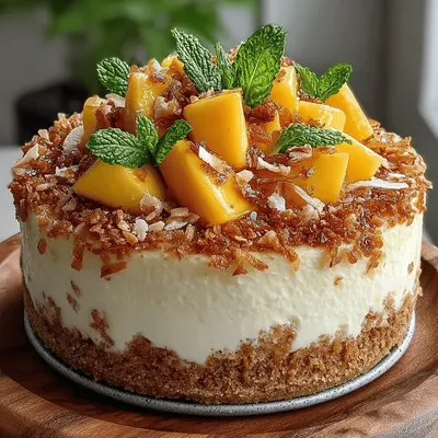 Tropical Bliss: No-Bake Mango Coconut Cheesecake