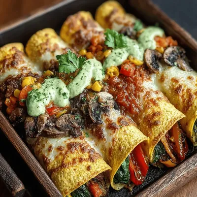 Savory Vegetable Enchiladas with Creamy Avocado Sauce