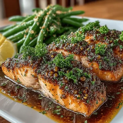 Sweet & Savory Honey Mustard Glazed Salmon with Crisp Green Beans
