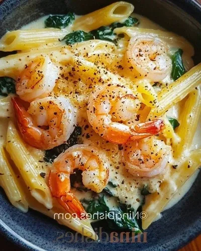 Cheese Shrimp Penne Pasta Spinach