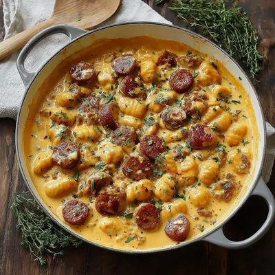 Creamy Butternut Squash Gnocchi with Sausage, Thyme, and Sage Recipe