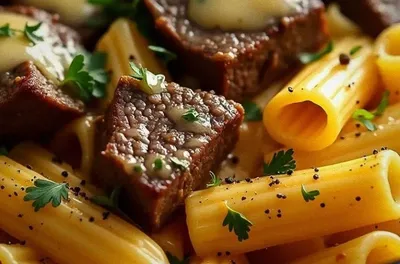 Easy Garlic Butter Steak Tips with Cheesy Rigatoni