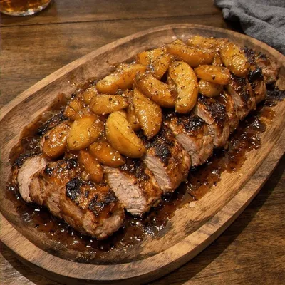 Honey Bourbon Glazed Pork Tenderloin with Caramelized Apples