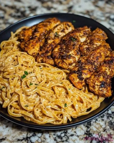 Spicy Cajun Chicken Linguine in Creamy Garlic Parmesan Sauce