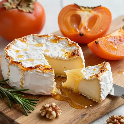baked brie with persimmons and honey for festive holiday appetizers