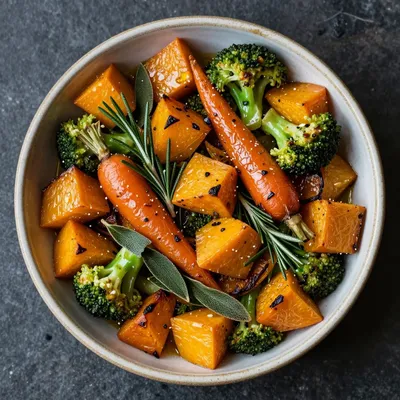 batch cooked garlic and herb roasted winter vegetable medley for easy meals
