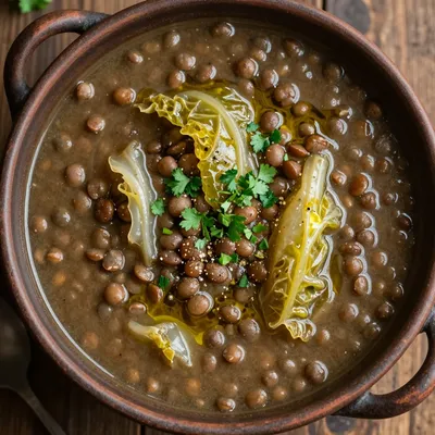 batch cooking friendly one pot lentil and cabbage soup for january meal prep
