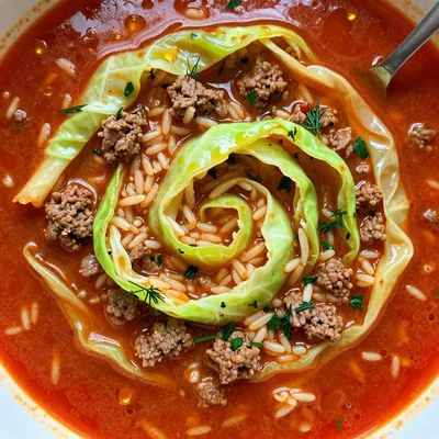 Budget Cabbage Roll Soup in a Hearty Tomato Broth