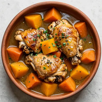 budgetfriendly chicken and winter squash stew with fresh herbs