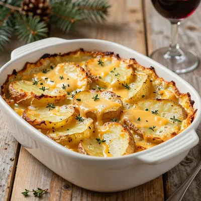 cheesy scalloped potatoes with thyme for christmas dinner