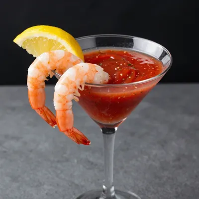 classic new year’s eve party shrimp cocktail with a tangy sauce