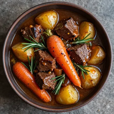 comforting slow cooker beef stew with root vegetables and rosemary