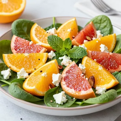 cozy citrus and spinach salad with oranges and grapefruit for family breakfasts