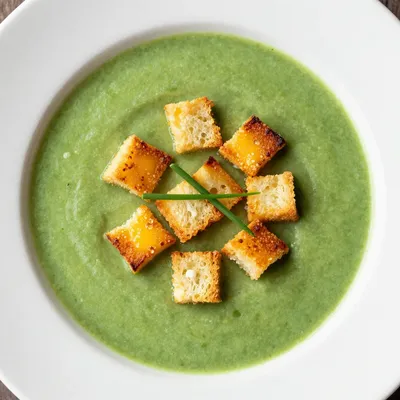 Cozy Cream of Broccoli Soup with Cheddar Croutons