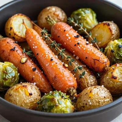 cozy garlic roasted winter vegetables with potatoes for comfort food