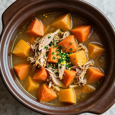 cozy slow cooker turkey and root vegetable soup with lemon zest