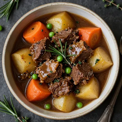 cozy slowcooker beef and winter vegetable stew with fresh herbs