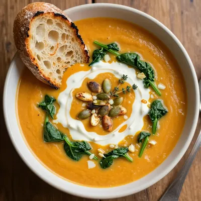 cozy sweet potato and spinach soup with garlic for cold family suppers