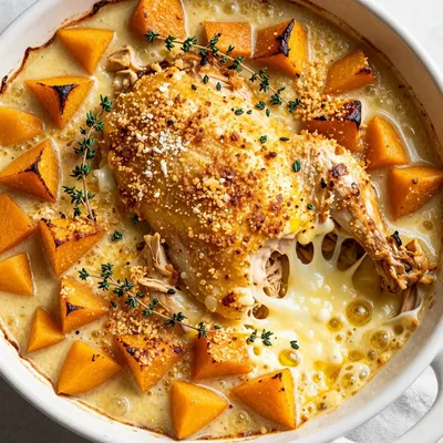 creamy chicken and winter squash casserole for comforting weeknight dinners