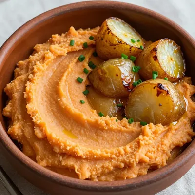 creamy garlic mashed sweet potatoes and roasted turnips for dinner