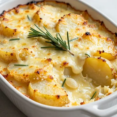 creamy garlic potato gratin with rosemary for cold winter nights