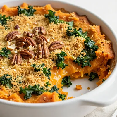 creamy sweet potato and kale casserole for cozy family nights