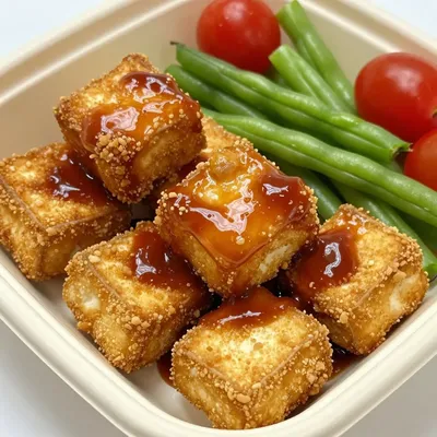 Crispy Baked Tofu Nuggets with BBQ for Vegan Meal Prep