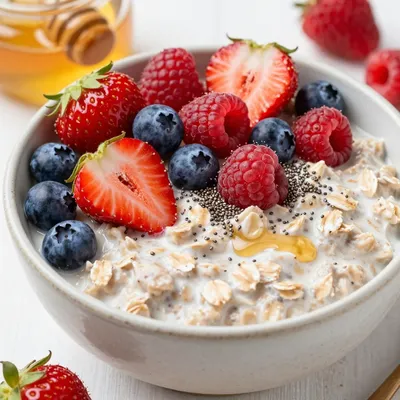 Healthy Breakfast Oatmeal with Berries and Chia Seeds