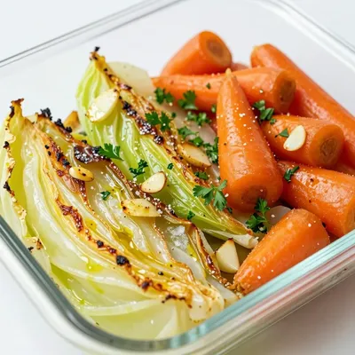 healthy meal prep roasted cabbage and carrots with garlic