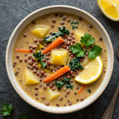healthy one pot lentil and potato soup for cozy family nights