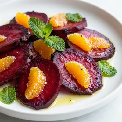 healthy roasted beet and orange salad with lemon and mint for january