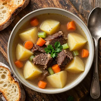 Hearty Beef and Potato Soup with Carrots and Celery