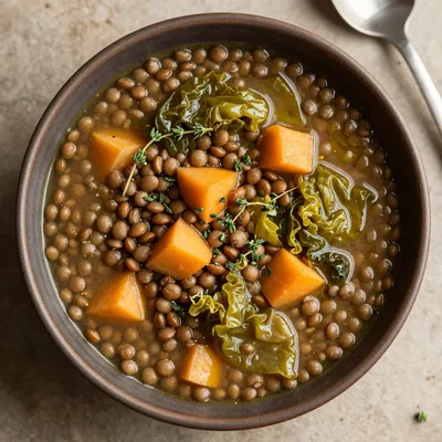 one pot lentil soup with cabbage and parsnips for healthy meal prep
