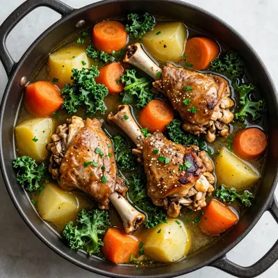 onepot slow cooker chicken stew with kale and root vegetables