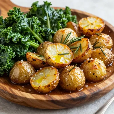 roasted garlic and rosemary potatoes with winter greens for family dinners