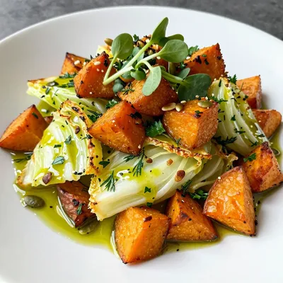 roasted sweet potato and cabbage salad with lemon herb dressing for detox
